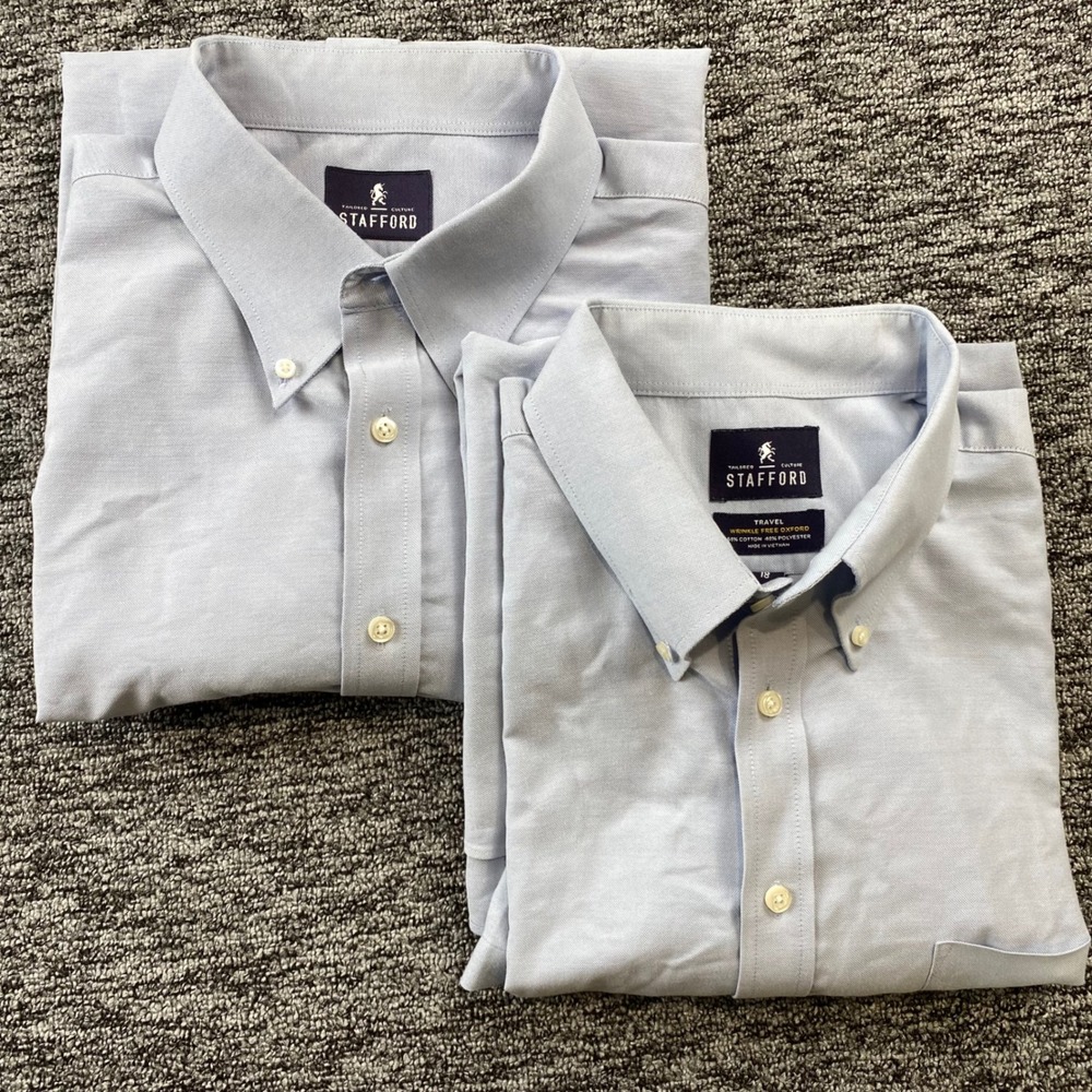 Stafford Mens 18 Blue Wrinkle Free Oxford Dress Shirt Lot of 2 Long Short Sleeve